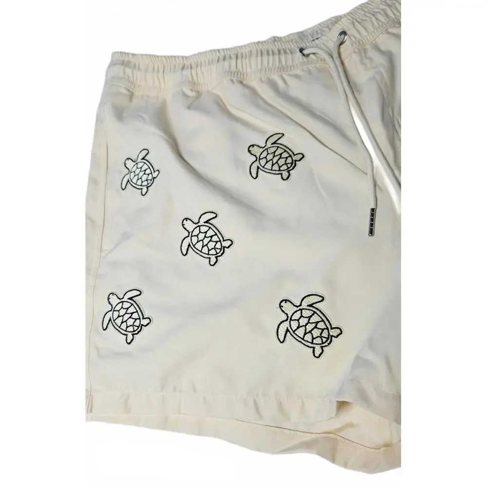 Patch Men's Butter Yellow Turtle‎ Swim Novelty Shorts Resortwear Coastal Vibes